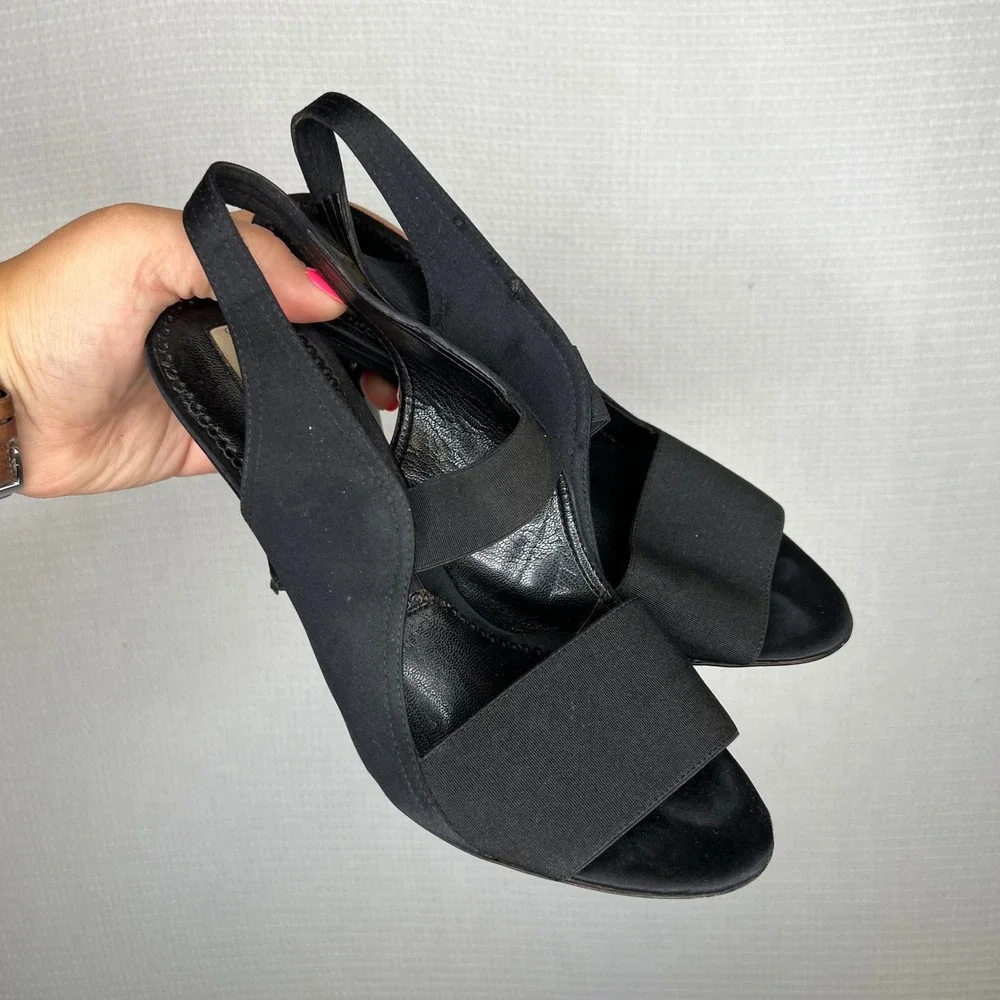 Stella McCartney Black Slingback Heels Peep Toe‎ Elastic Strap Size 36